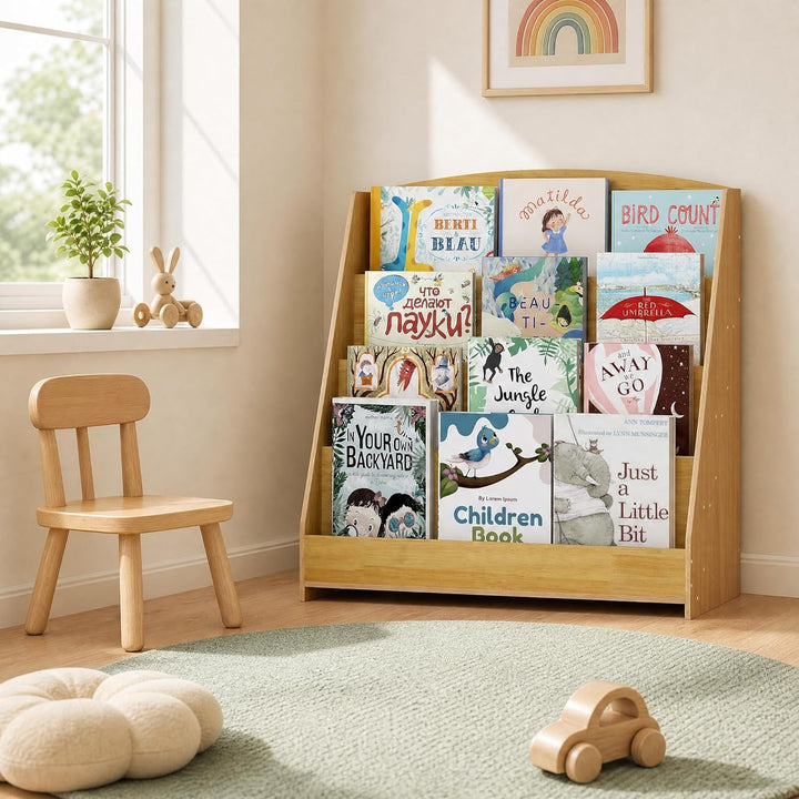 4 Tier Bücherregal Kinder Montessori Kinderregal 88cm Höhe, Kinderzimmer Spielzeug Aufbewahrung Büch