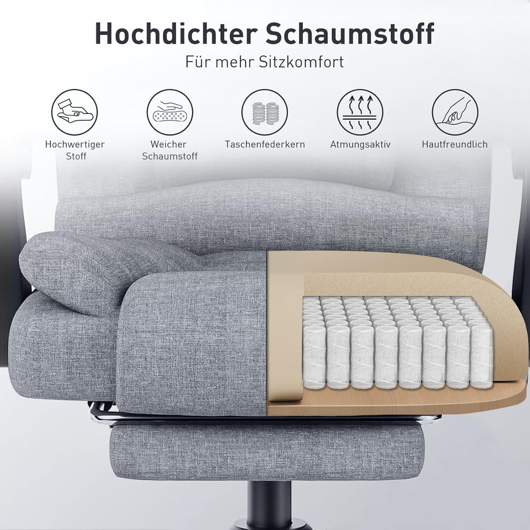 naspaluro Ergonomischer Bürostuhl mit Fussstütze, Schreibtischstuhl mit Hoher Rückenlehne, Gepolster