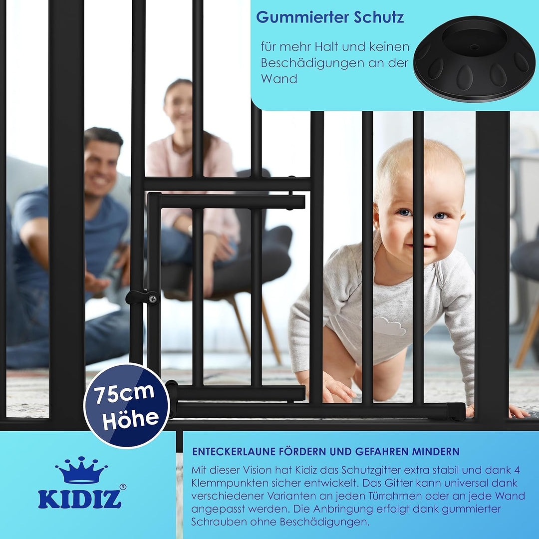 KIDIZ® Türschutzgitter Absperrgitter Treppengitter Kindergitter | mit Türe für Hunde und Katzen, Hau