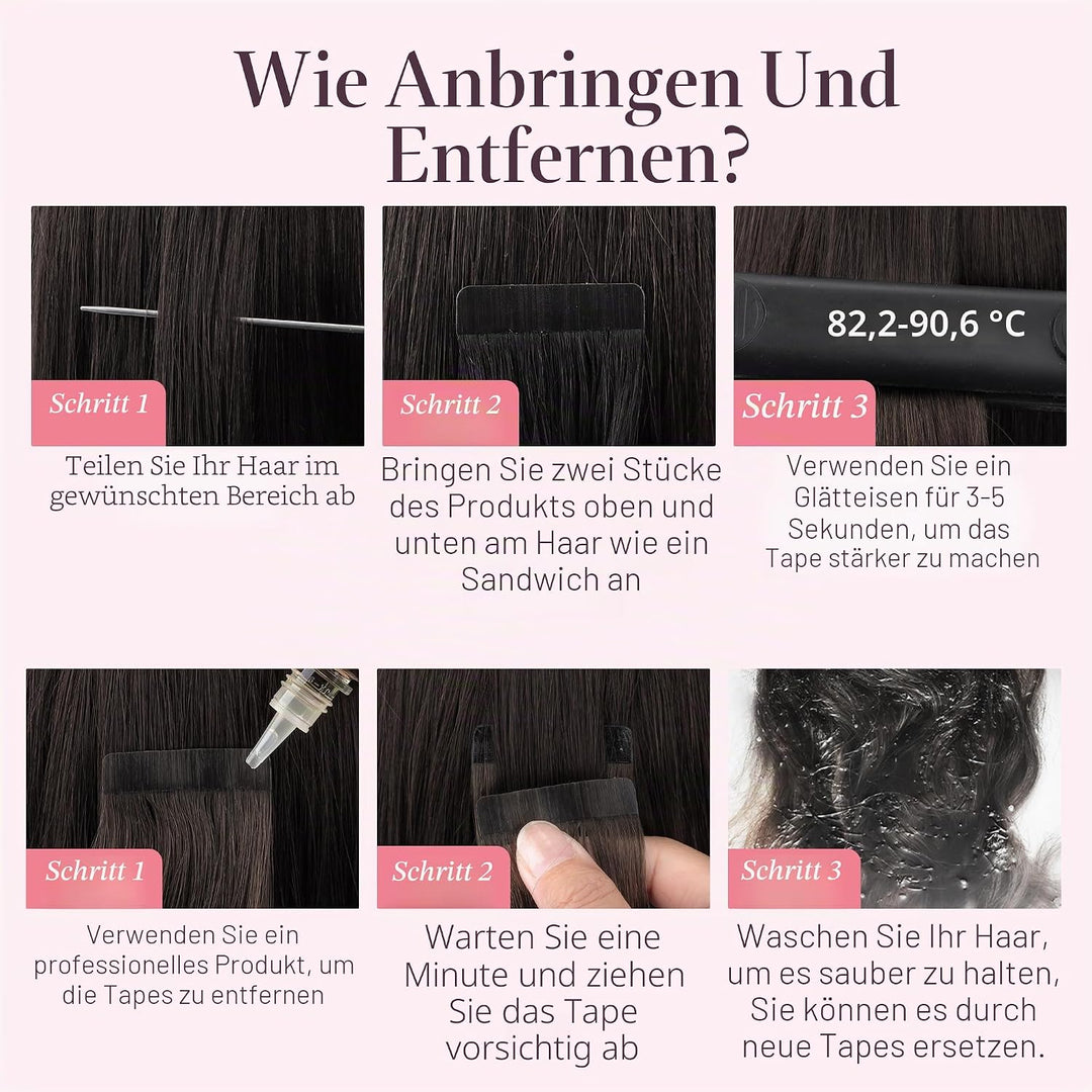 GOO GOO Tape in Extensions Echthaar, Natürliches Schwarz Real Remy Echthaarverlängerungen Nahtlose g