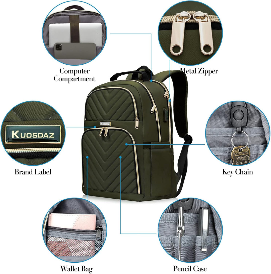 Kuosdaz Rucksack Damen, 15.6 Zoll Schulrucksack Mädchen Teenager mit USB Ladeanschluss, Laptop Rucks