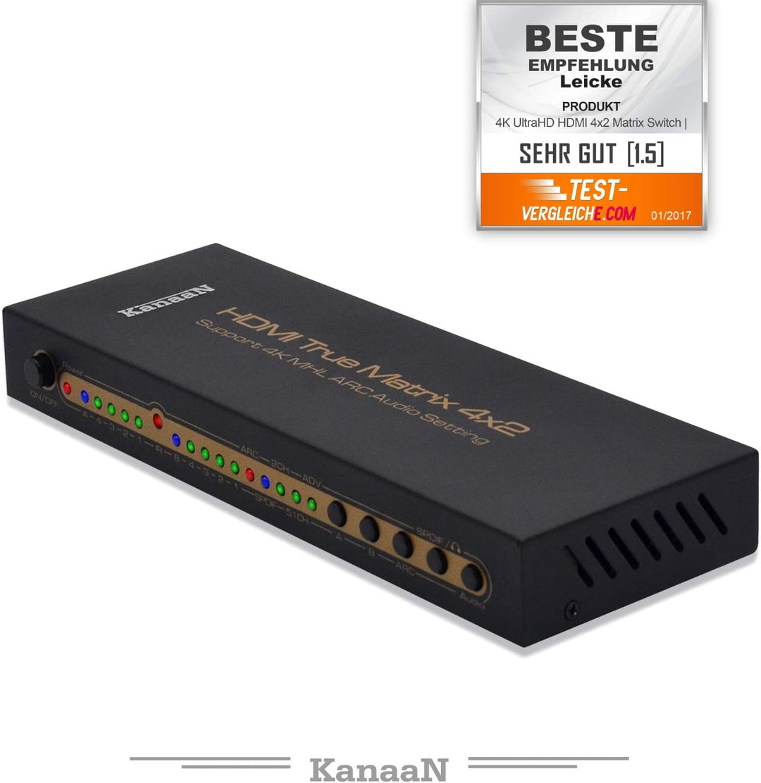 Leicke Kanaan 4x2 UHD-Matrix HDMI 1.4 | 4K, 2K, 1080p etc. | Fernbedienung | ARC | SPDIF | Dolby 5.1