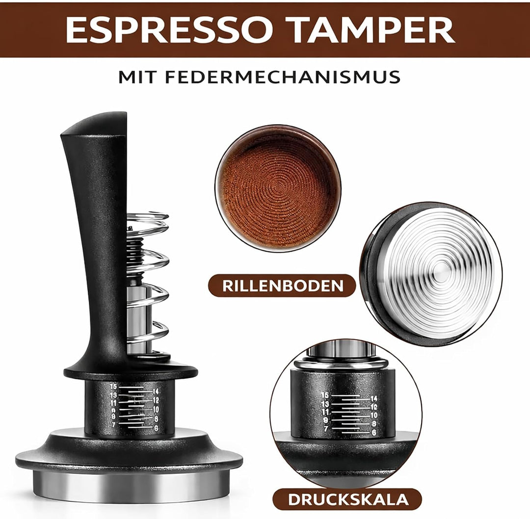 54 mm Espresso Zubehör Set 7-teilig – Barista Zubehör & Tamper Set mit Tamperstation aus Sapeleholz,