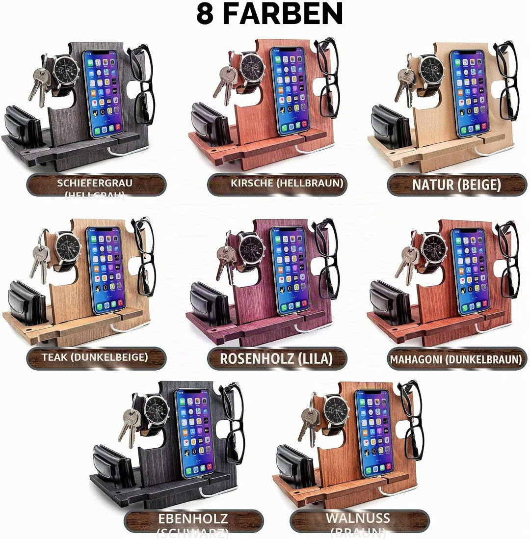 Dockingstation aus Holz, Idee für Männer, Smartphone-Ständer - Nachttischhalter für Ihn, Desk Organi