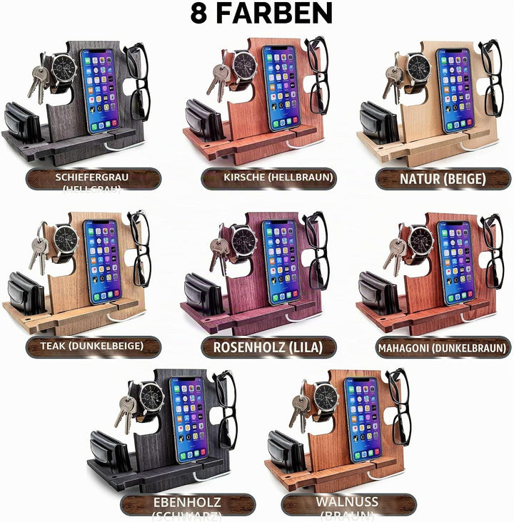 Dockingstation aus Holz, Idee für Männer, Smartphone-Ständer - Nachttischhalter für Ihn, Desk Organi