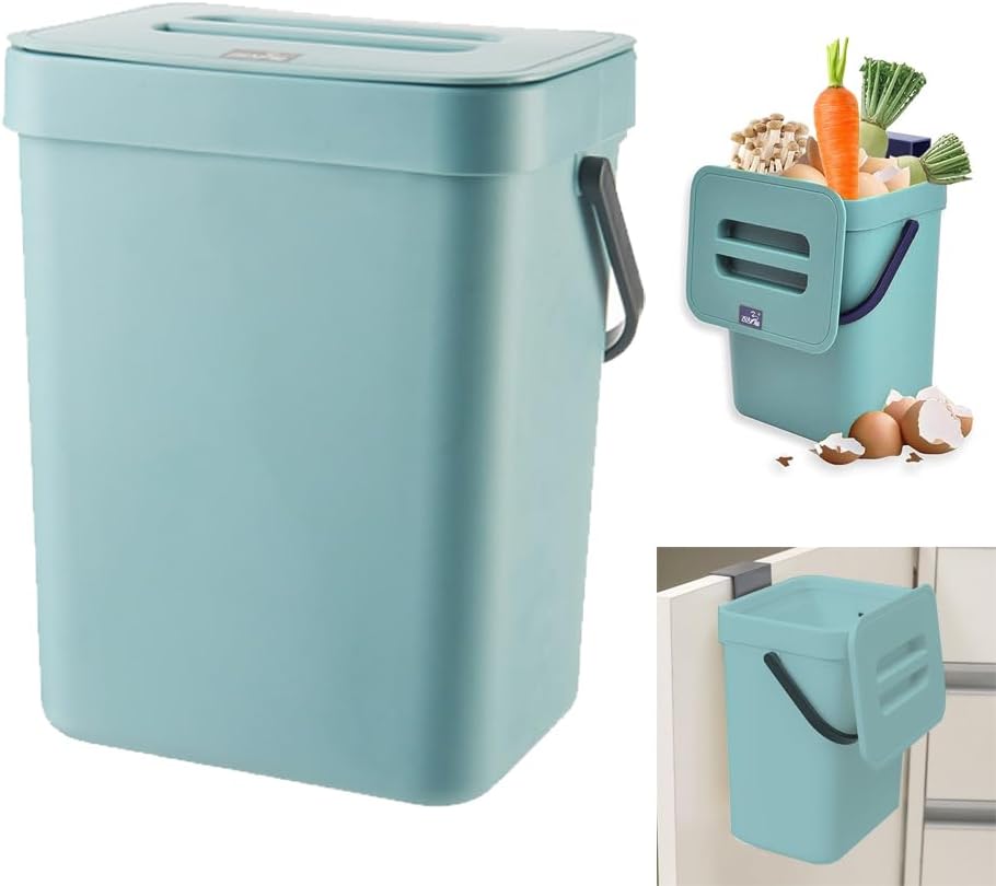 Küchenmülleimer - Kleiner 3L Bio Mülleimer mit Deckel - Geruchshemmend - Arbeitsplatte zum Aufhängen