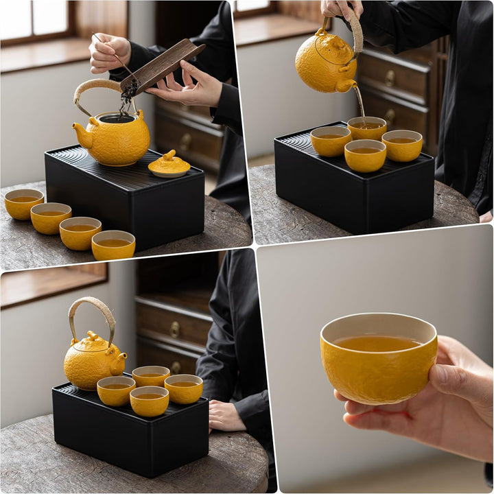 TEANAGOO Teekanne Tragbares japanisches Teeset für Frauen, orangefarbenes Reise-Keramik-Teeset, 1 Te
