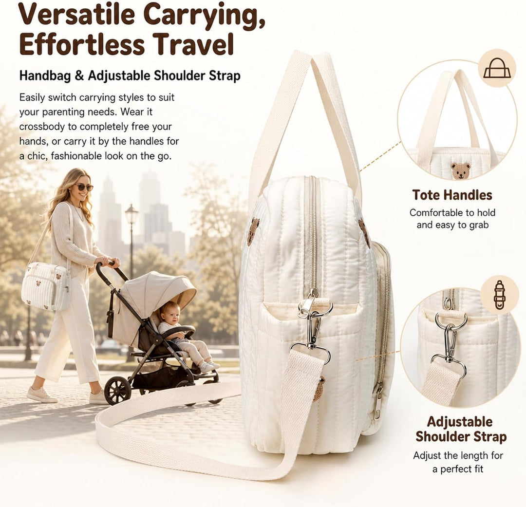 Wickeltasche Neugeborene gross, Mama Tasche Baumwolle mit Stickerei