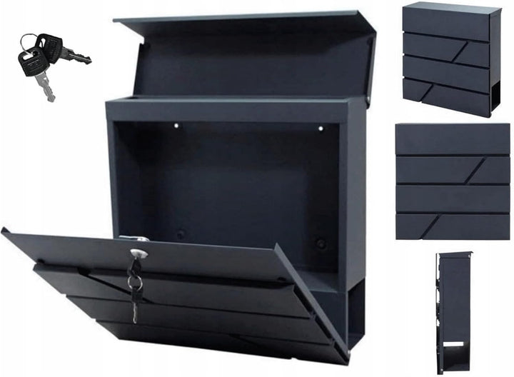 Edelstahl-Briefkasten anthrazit mit praktischem Zeitungsfach - Material: verzinkter Stahl - Aufputzm