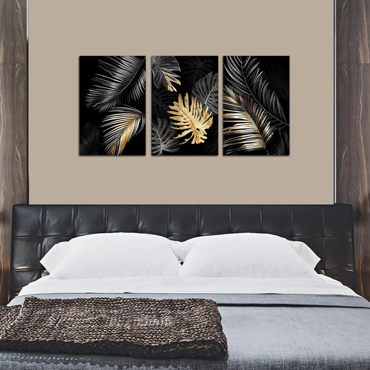 FajerminArt 3 Teilig Leinwandbilder Bilder Abstrakt Schwarzes Gold Baum bild auf leinwand Wandkunst