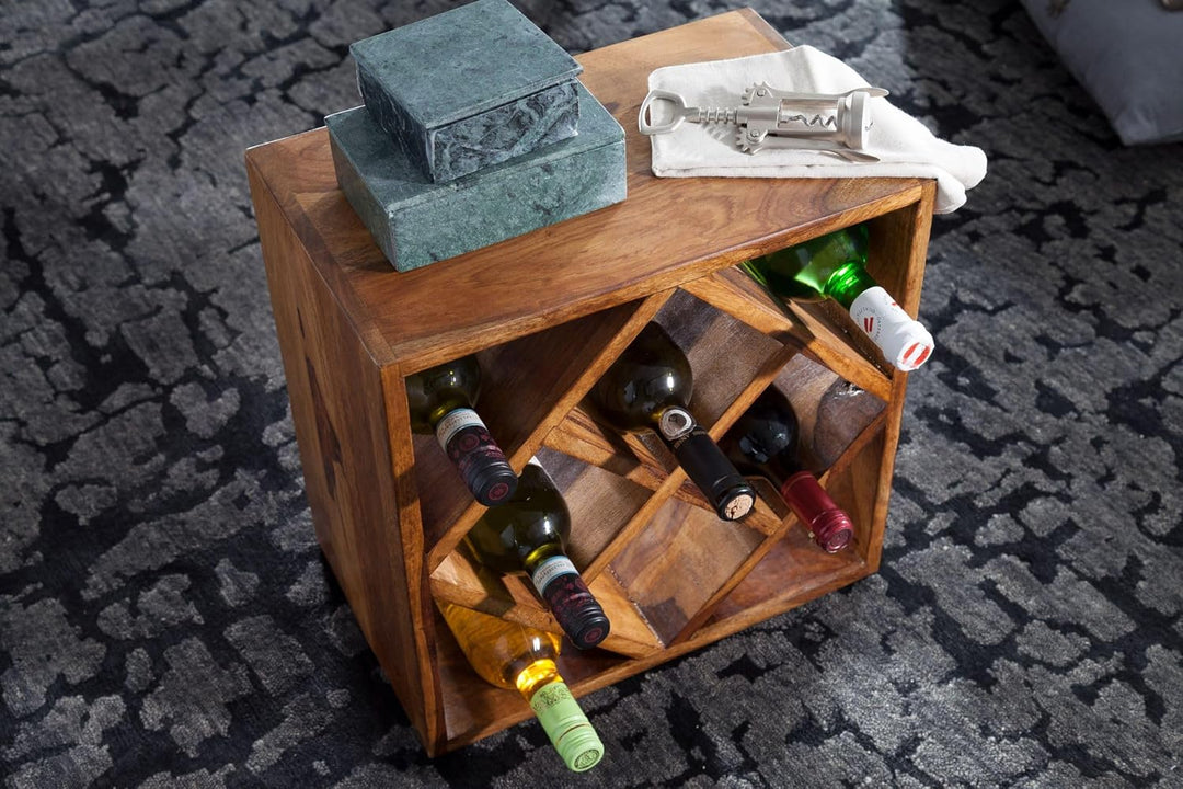 FineBuy Weinregal Massiv-Holz 40x40x25 cm klein stehend, Design Flaschenregal für die Küche, Standre