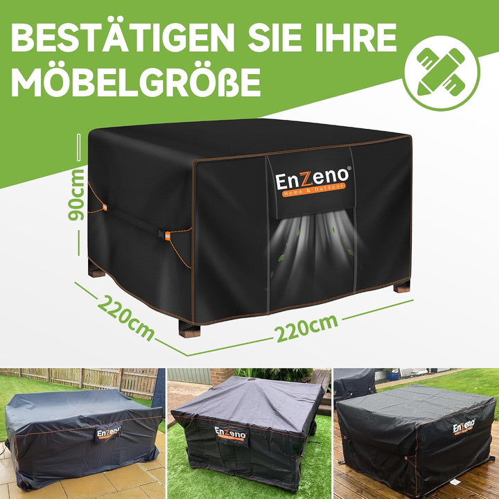 Enzeno Abdeckung Gartenmöbel Wasserdicht 220x220x90cm, Loungemöbel Abdeckung Winterfest, Abdeckhaube