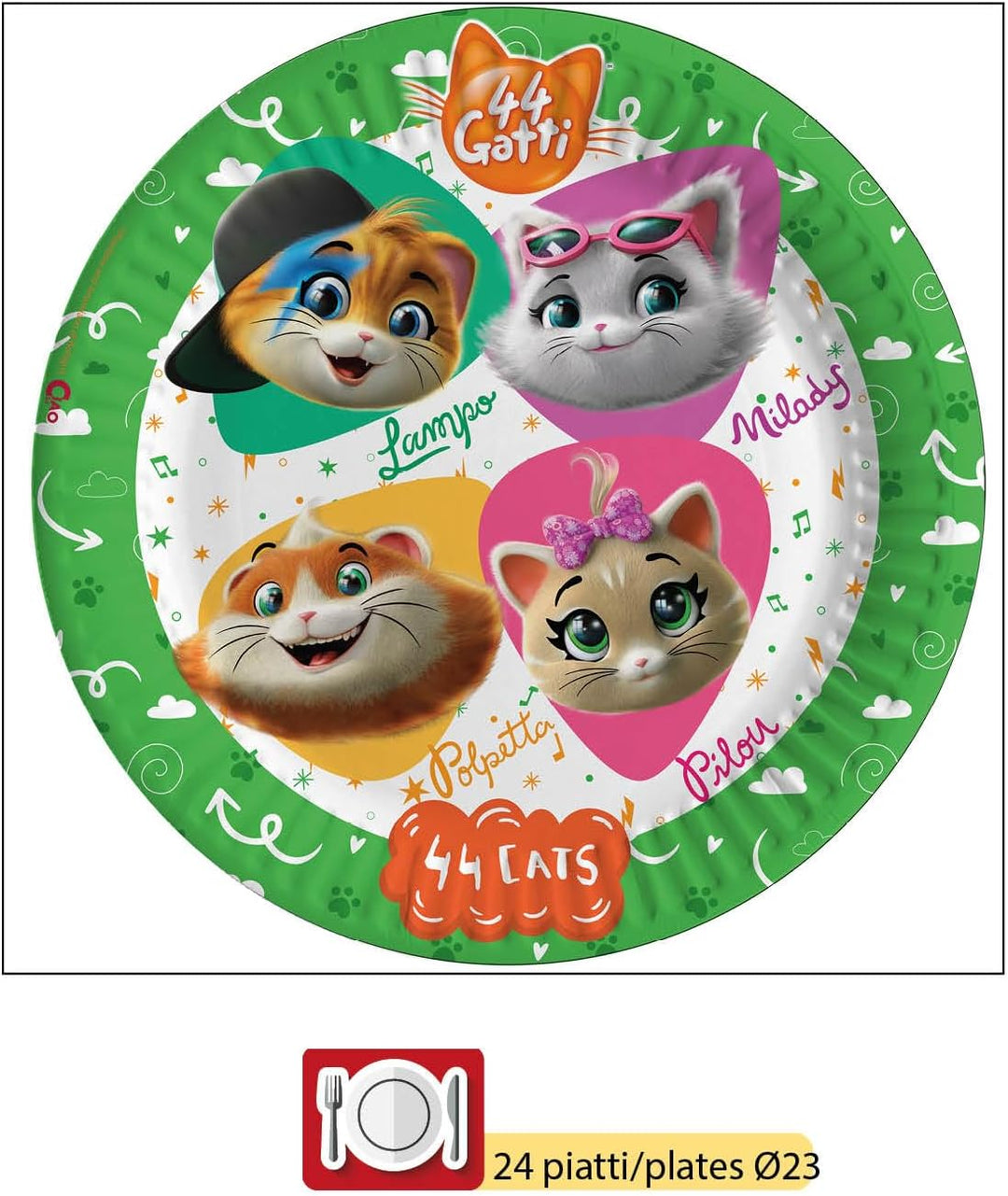 Ciao Y4961 44 Cats Party Tableware Set, Single, Mehrfarbig, 24 people