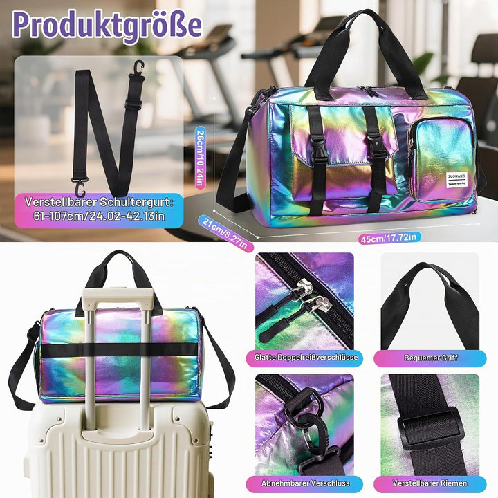Sporttasche Damen Reisetasche mit Schuhfach und Nassfach, Wasserdicht Schwimmtasche Frauen Glitzer G