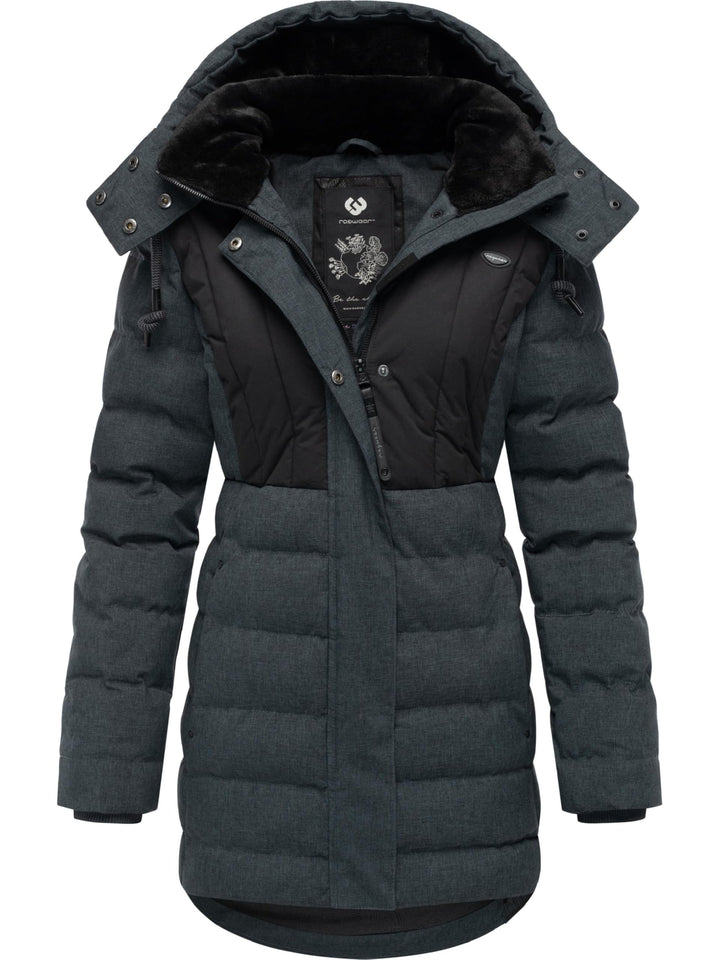Ragwear Damen Wintermantel Warmer wasserdichter Steppmantel lang mit Kapuze Ashanta Block XS-6XL XXL