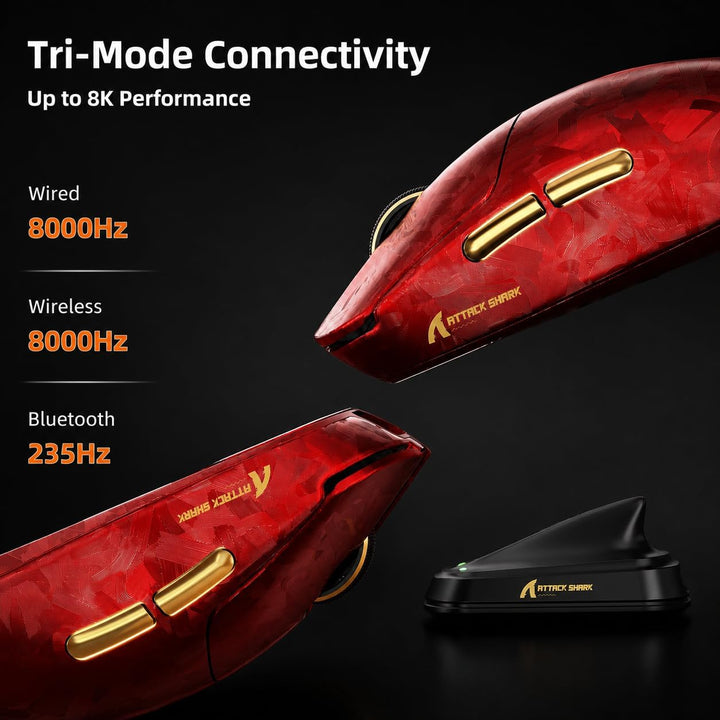 ATTACK SHARK RS3 Ultra Carbonfaser Kabellose Gaming Maus mit C06Ultra Kabel Rot B, Rot B