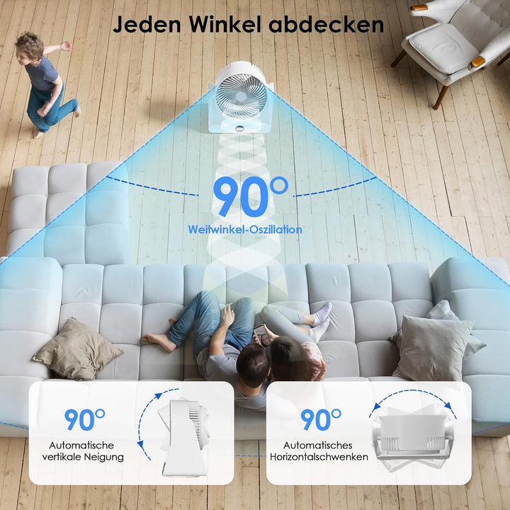 Dreamhigh® Leiser Ventilator mit Fernbedienung, 12-Geschwindigstufe 12H Timer, 90° Auto oszillierend