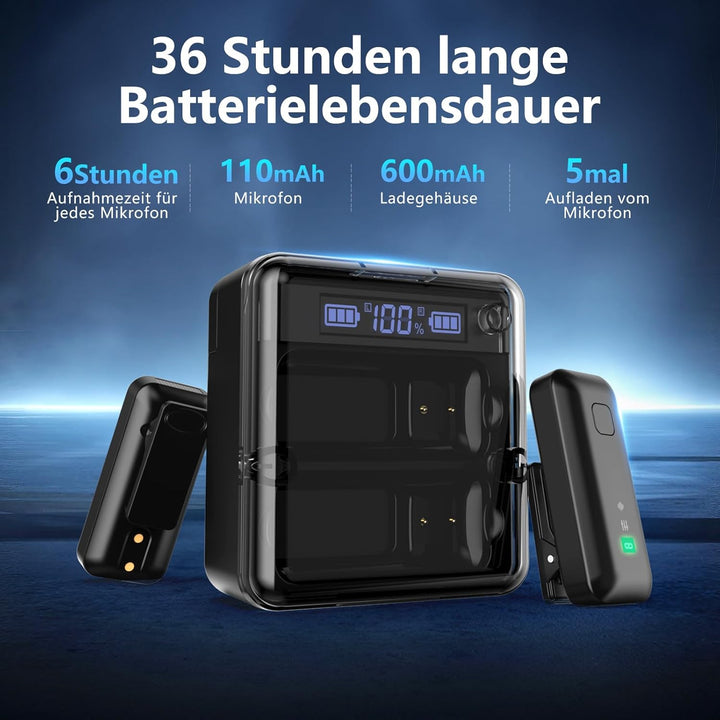 EVARY Lavalier Mikrofon Wireless für iPhone/Android, 25M Langstreckenübertragung, Plug and Play Kabe
