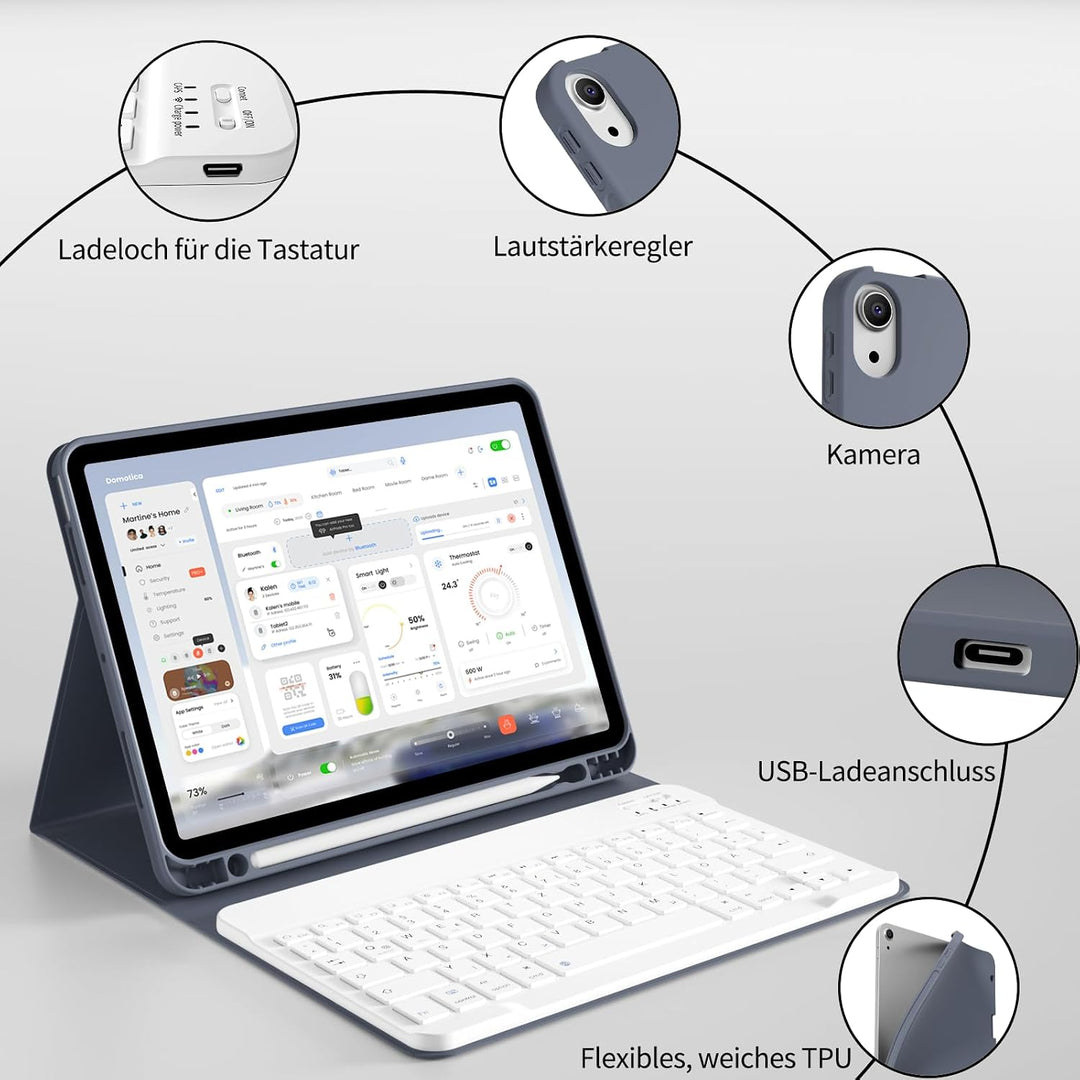 Tastatur Hülle für iPad Air 11 Zoll M4/M3/M2 &amp; iPad Air 5./4. Gen | Magnetisch Abnehmbare Kabellose
