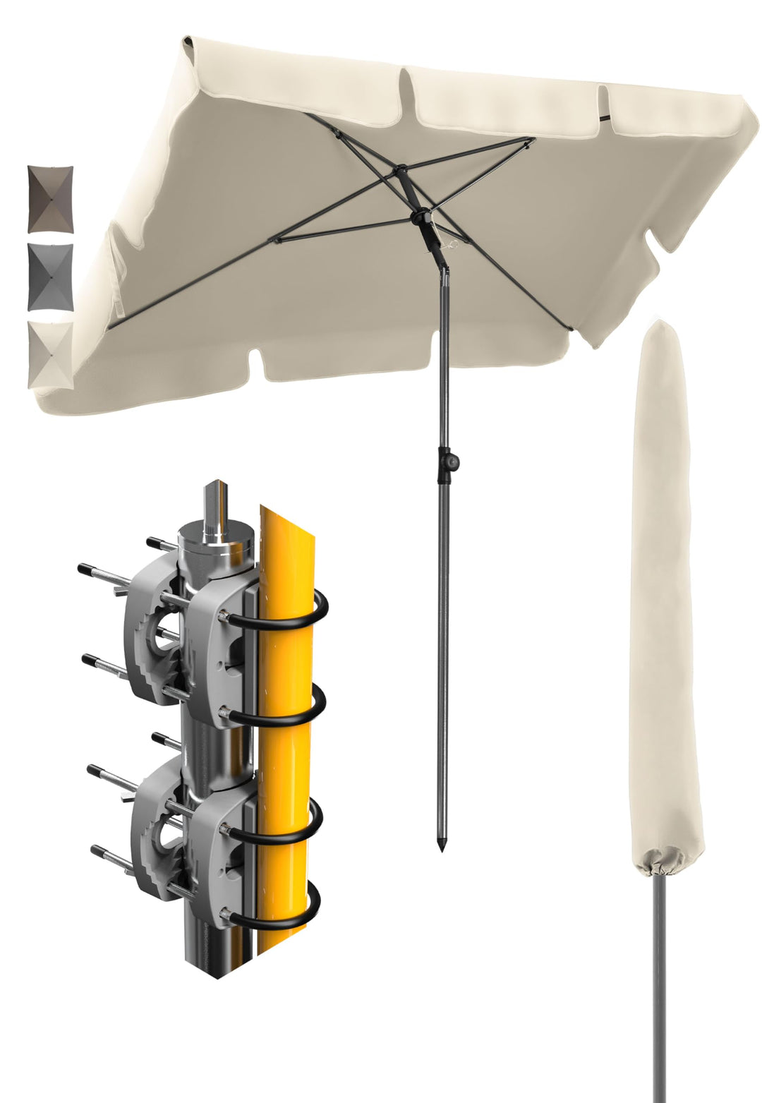 4smile Sonnenschirm Balkon SunnyShade - Sonnenschutz Balkon 4-in-1 SET, Beige - Sonnenschirm rechtec