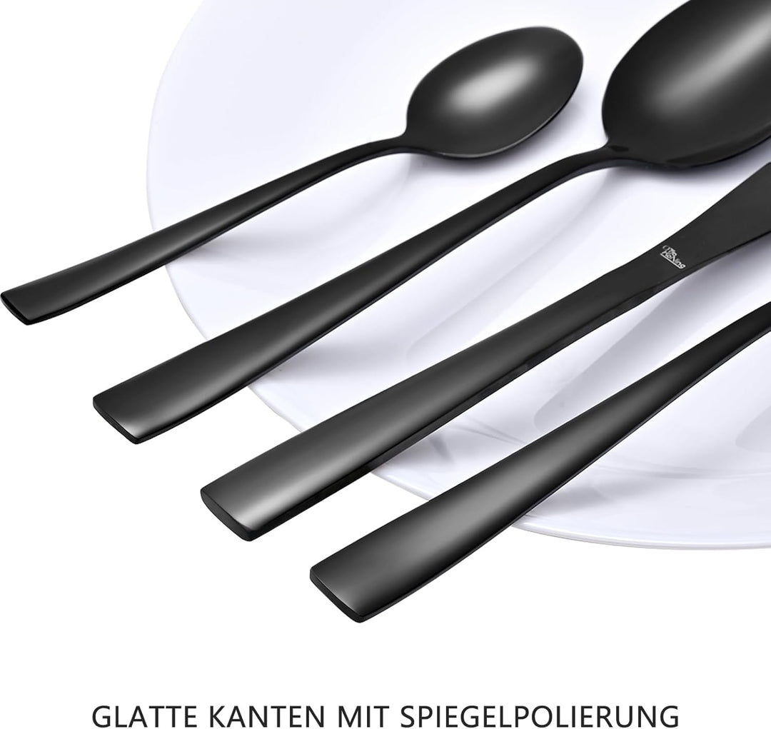 Otto Koning Besteck set 32-teilig - Besteckset Schwarz aus Hochwertigem Edelstahl, Modernes Bestecks