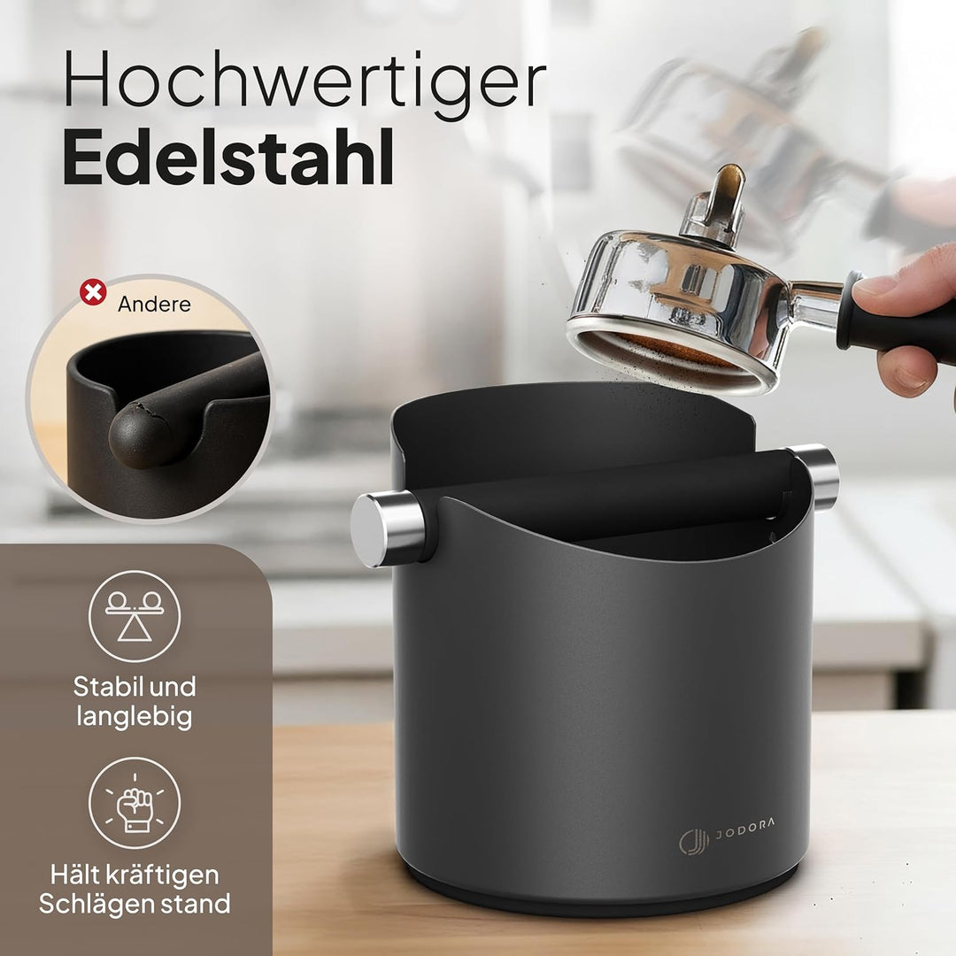 Abklopfbehälter für Siebträger aus hochwertigen Edelstahl standfest - Robuste Knock Box mit geräusch