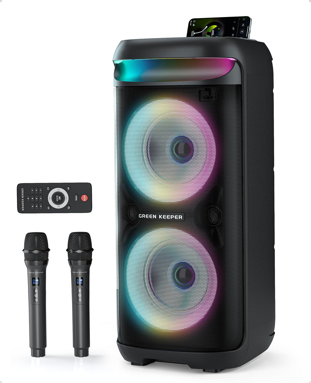 GKD60 Karaoke Maschine mit 2 Mikrofonen 4-13 Stunden Akkulaufzeit Karaoke Anlage 500W Spitzenleistun