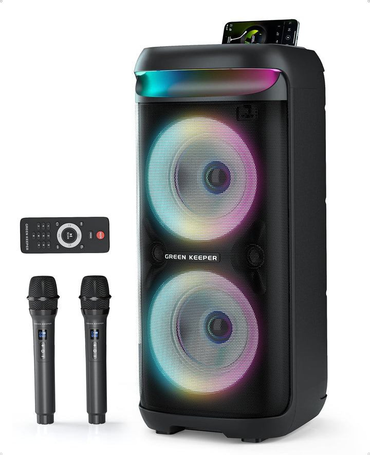 GKD60 Karaoke Maschine mit 2 Mikrofonen 4-13 Stunden Akkulaufzeit Karaoke Anlage 500W Spitzenleistun