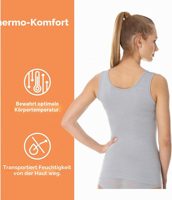 BRUBECK Damen Tank-Top | Ärmellos | Atmungsaktiv | Sport | Funktionsunterhemd | Oberteil | 41% Merin