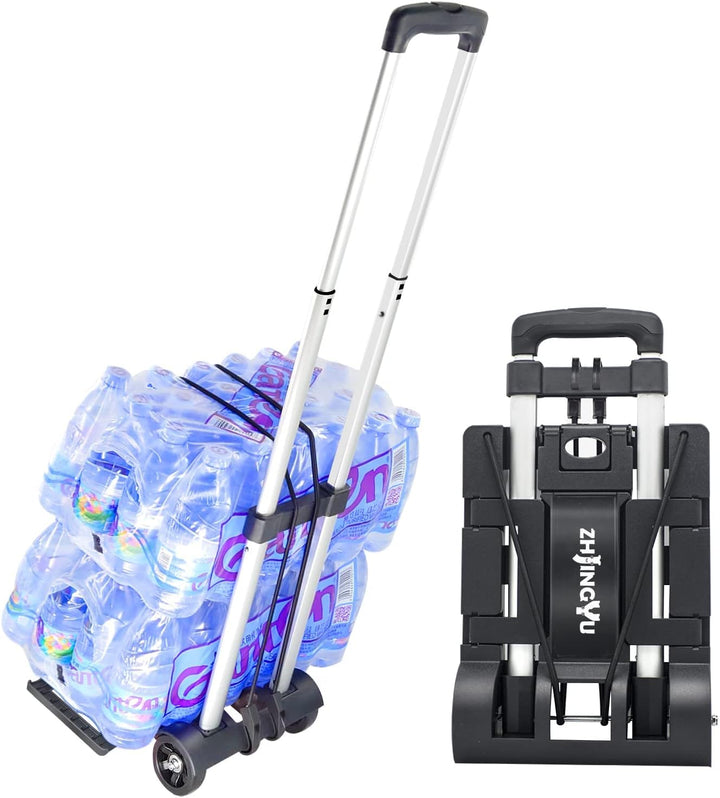 ZHJINGYU Aluminium Sackkarre Klappbar, 35KG Transportkarre mit Teleskopstange - 2 Expanderseilen ink