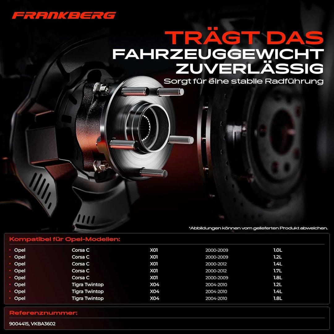 Frankberg 1x Radlagersatz Hinten Links oder Rechts Kompatibel mit Corsa C F08 F68 1.0L-1.8L 2000-200