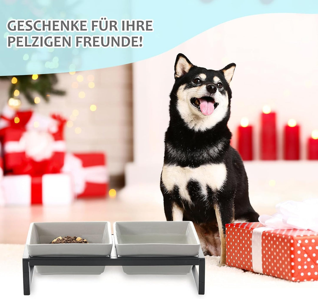 HCHLQLZ Hundenapf Keramik - Futternapf Hund Erhöht - Fressnapf für Mittelgrosse Hunde - Doppel Napf