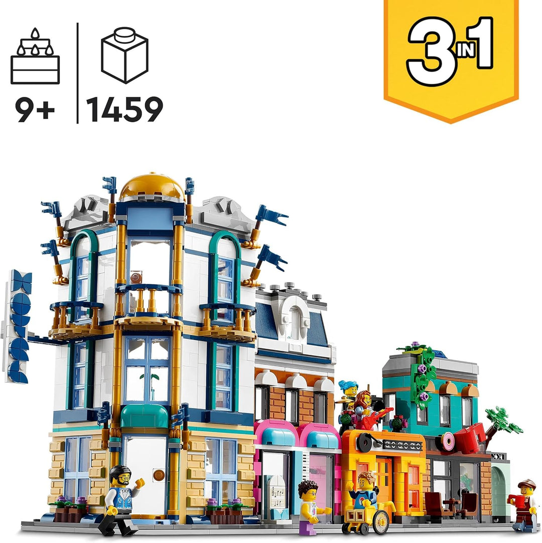 LEGO 31141 Creator 3-in-1 Hauptstrasse zu Art-déco-Hochhaus oder Marktstrasse Modellbau-Set, Konstru