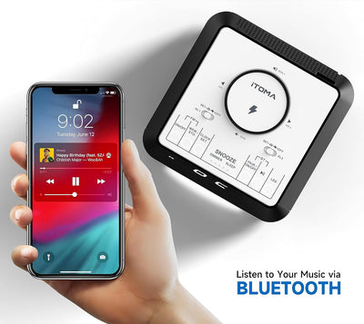 iTOMA Radiowecker mit USB-Ladegerät, Bluetooth-Lautsprecher, Nachttisch FM Radio, Dual Alarm mit Sno