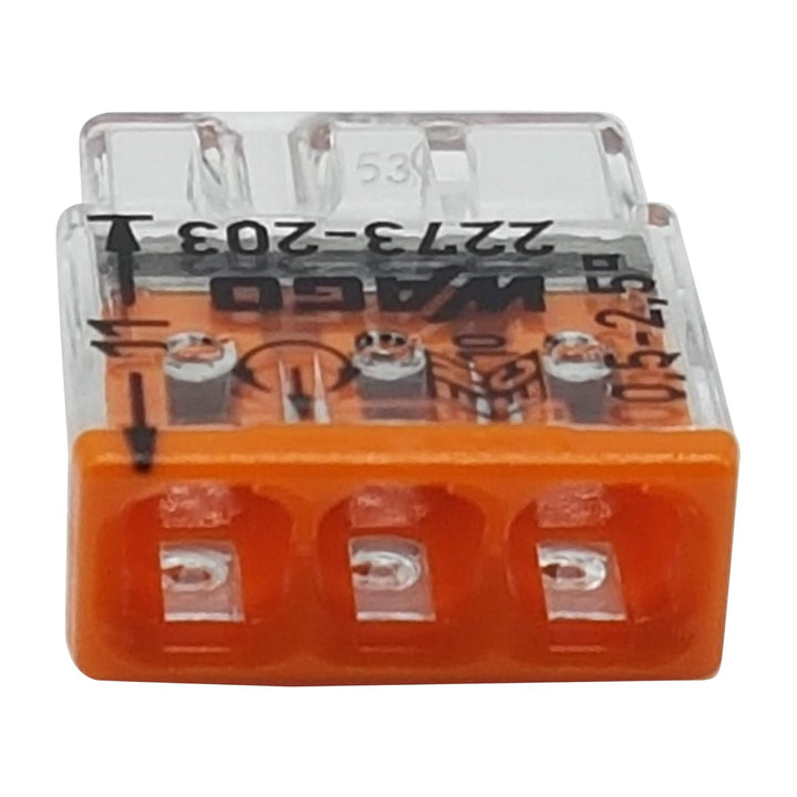 100 Stück Wago 2273-203 COMPACT-Verbindungsdosenklemme Ø 0,5-2,5 mm², 3-polig, transparent/orange