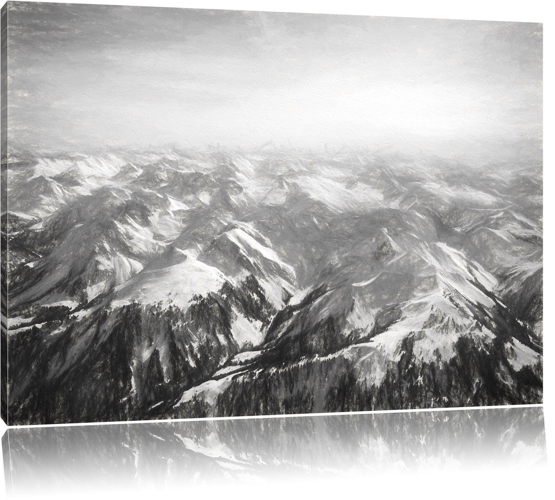 Alpen Kohle Effekt, Format: 100x70 auf Leinwand, XXL riesige Bilder fertig gerahmt mit Keilrahmen, K