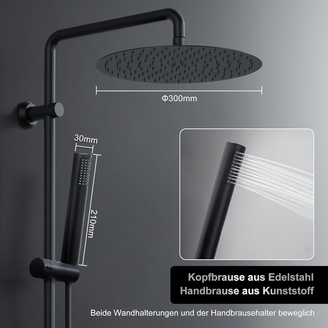 Görbach Regendusche Duschsystem ohne Armatur, Edelstahl Duschset mit 92cm Duschstange, XXL Überkopfb
