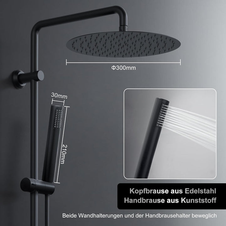Görbach Regendusche Duschsystem ohne Armatur, Edelstahl Duschset mit 92cm Duschstange, XXL Überkopfb