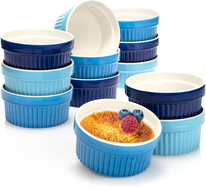 COM-FOUR® 12x Soufflé Förmchen - Creme Brulee Schälchen aus Keramik - Ofenfeste Förmchen - Dessertsc