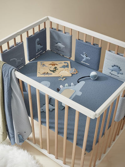 Vertbaudet Baby Bettumrandung/Polster für Laufgitter „Kleiner Dino“ Oeko-Tex blaugrau Bedruckt ONE S