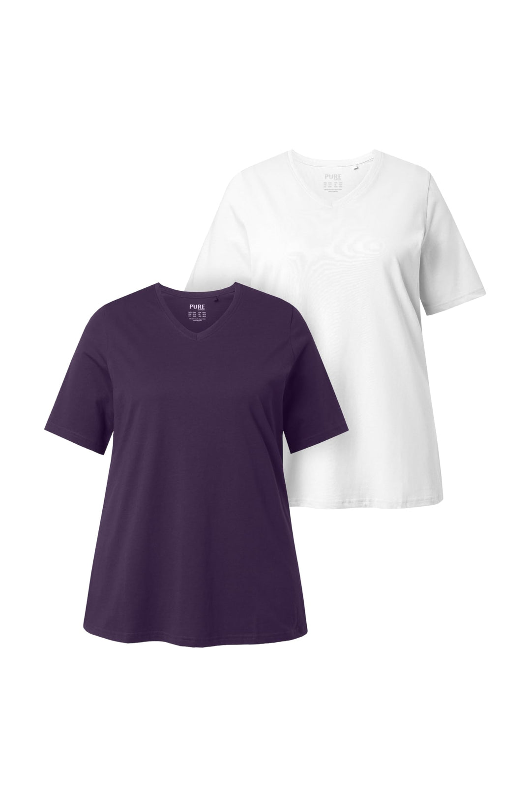 Ulla Popken Damen grosse Grössen Übergrössen Plus Size T-Shirts, 2er-Pack, V-Ausschnitt, Halbarm, Bi