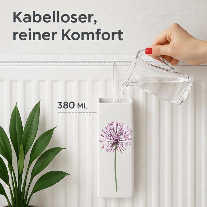 4er Set Luftbefeuchter Heizung Keramik 380ml Heizkörper Verdunster weiss mit Haken Blumenmotive Raum