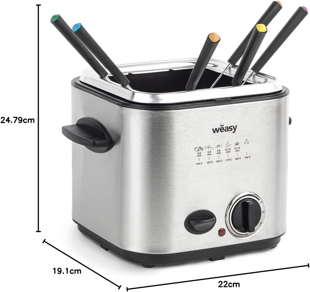 Wëasy TB600 Fritteuse und Fondue, 2 in 1, elektrisch, 1,2 l, Edelstahl, multifunktional, kompakt, 6