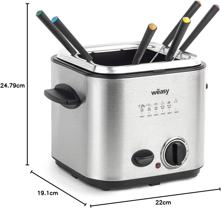 Wëasy TB600 Fritteuse und Fondue, 2 in 1, elektrisch, 1,2 l, Edelstahl, multifunktional, kompakt, 6