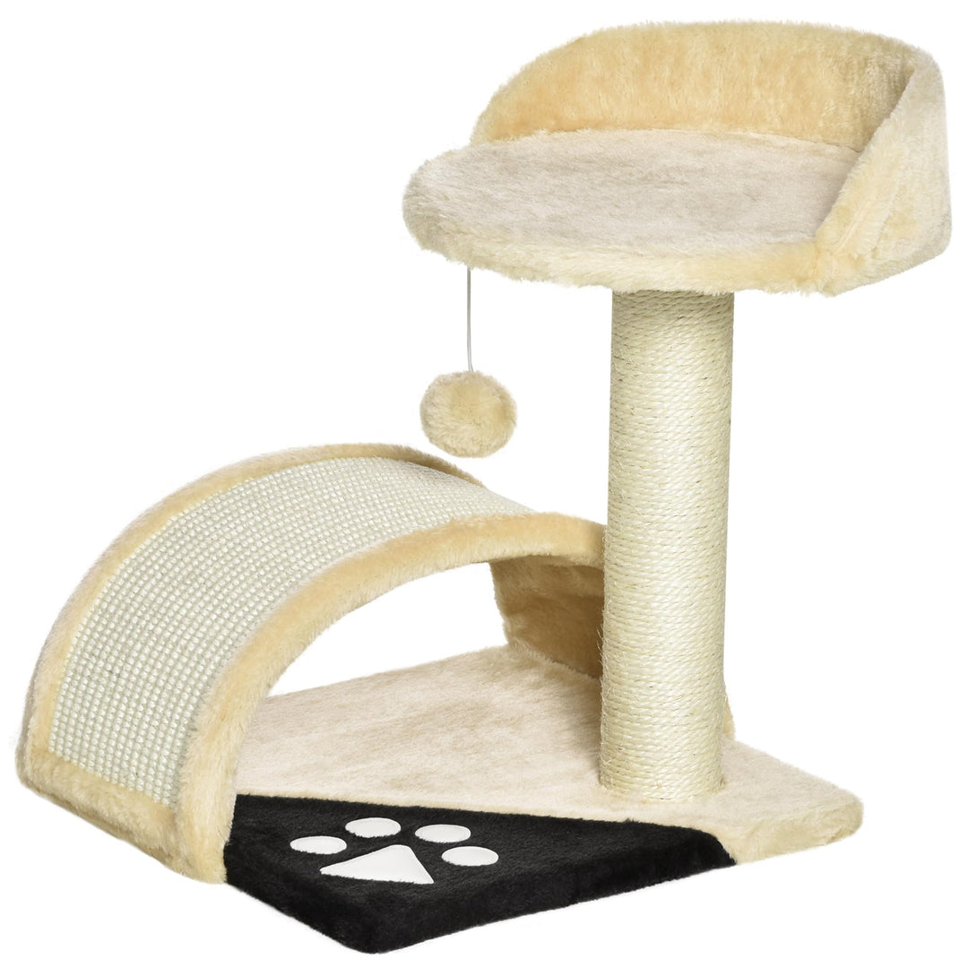PawHut Kratzbaum mit Spielbällen, Katzenkratzbaum, Sisalseil-Kratzstangen, Beige, 36 x 36 x 44 cm Be