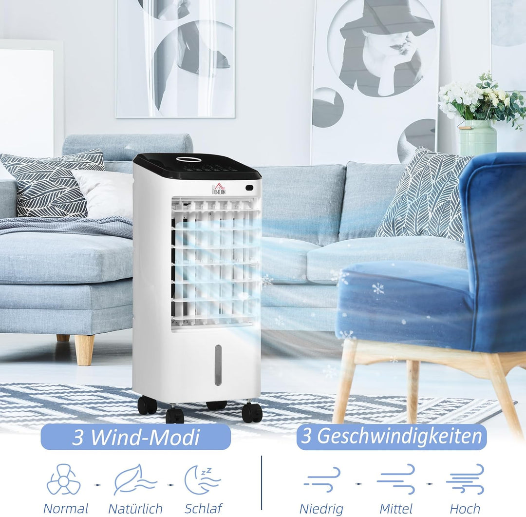 HOMCOM 3 in 1 Mobile Luftkühler mit Wasserkühlung und Luftbefeuchtung 3,5L Wassertank 60°oszillieren