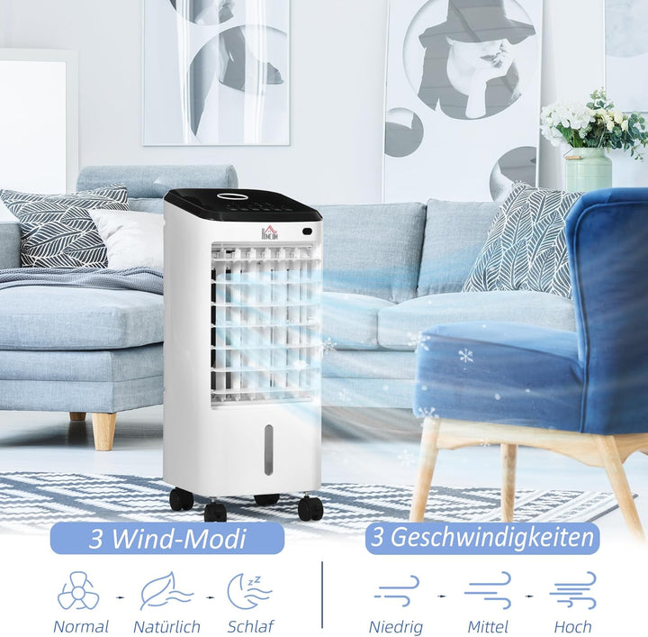 HOMCOM 3 in 1 Mobile Luftkühler mit Wasserkühlung und Luftbefeuchtung 3,5L Wassertank 60°oszillieren