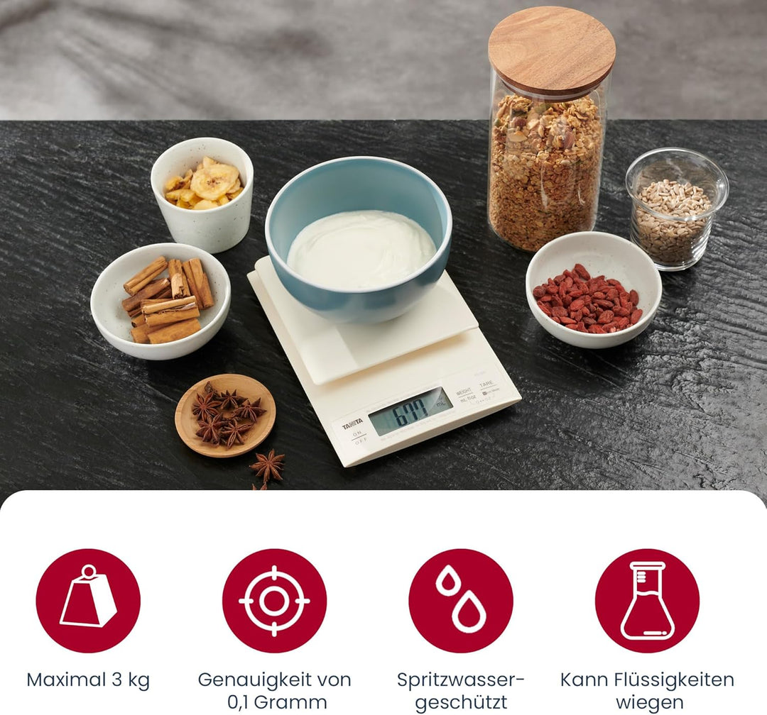 Tanita KD320WH33 Küchenwaage 3 kg mit Feinteilung 0.1 g