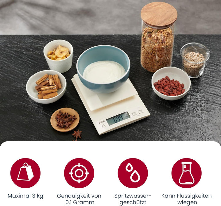 Tanita KD320WH33 Küchenwaage 3 kg mit Feinteilung 0.1 g