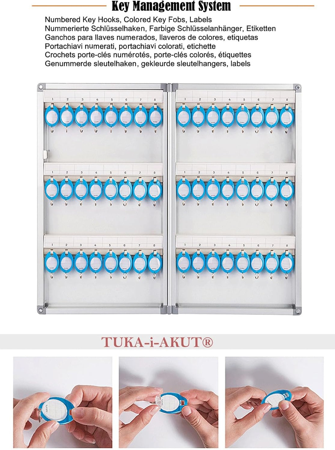 TUKA-i-AKUT Schlüsselkasten 48 Haken, Abschliessbar Metall Schlüsselschrank Wandmontage, Schlüssel A